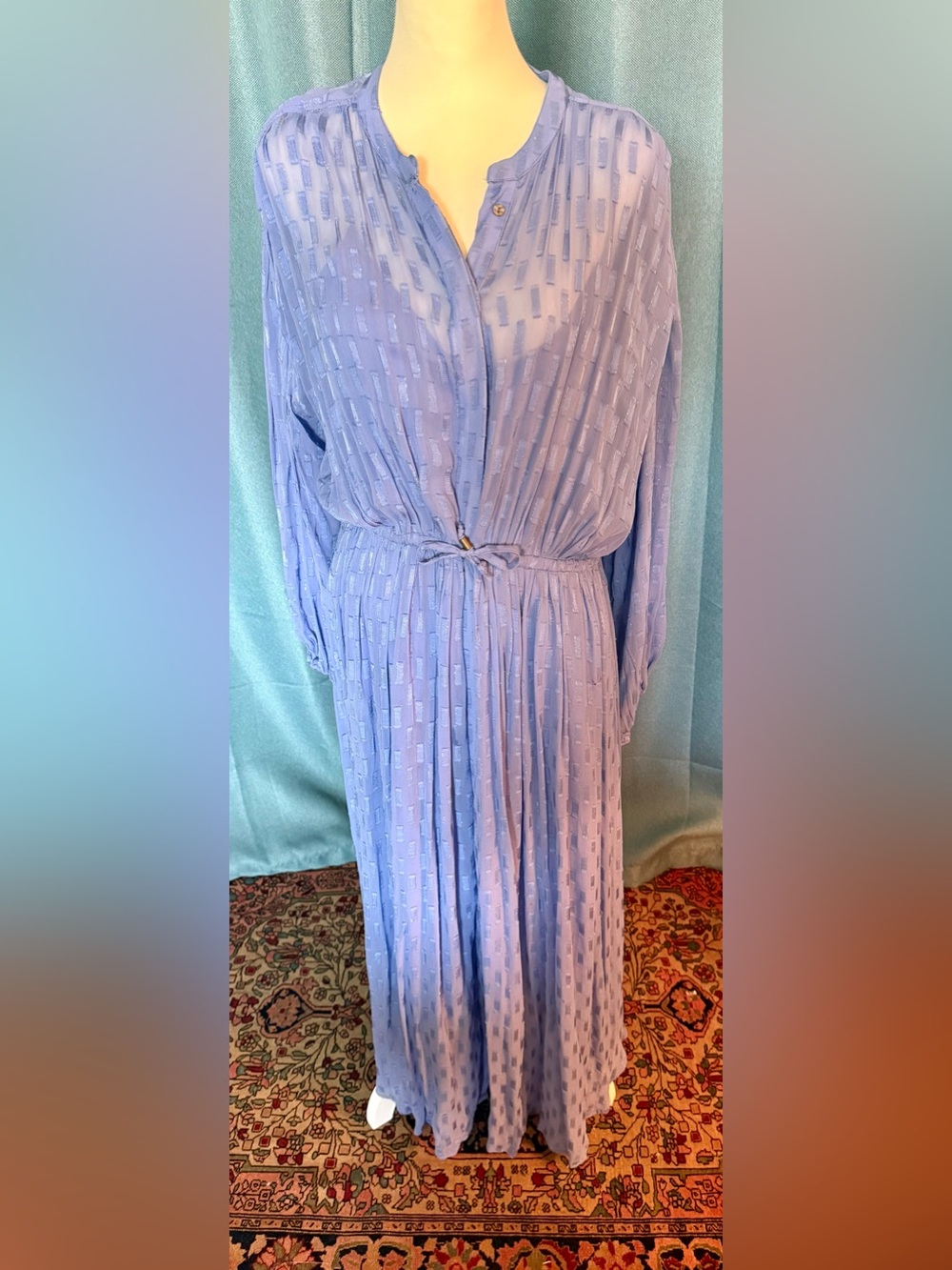 Anthropologie Sheer Lavender  Maxi Dress with Lining and Metallic Threads